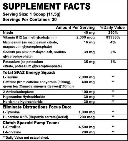 Spazmatic pre-workout ingredient list tim mureillo leanbulking