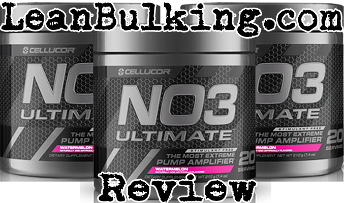 Three Cellucor No3 Ultimate Pre-Workout container for a leanbulking review, analyzing its ingredients and side effects